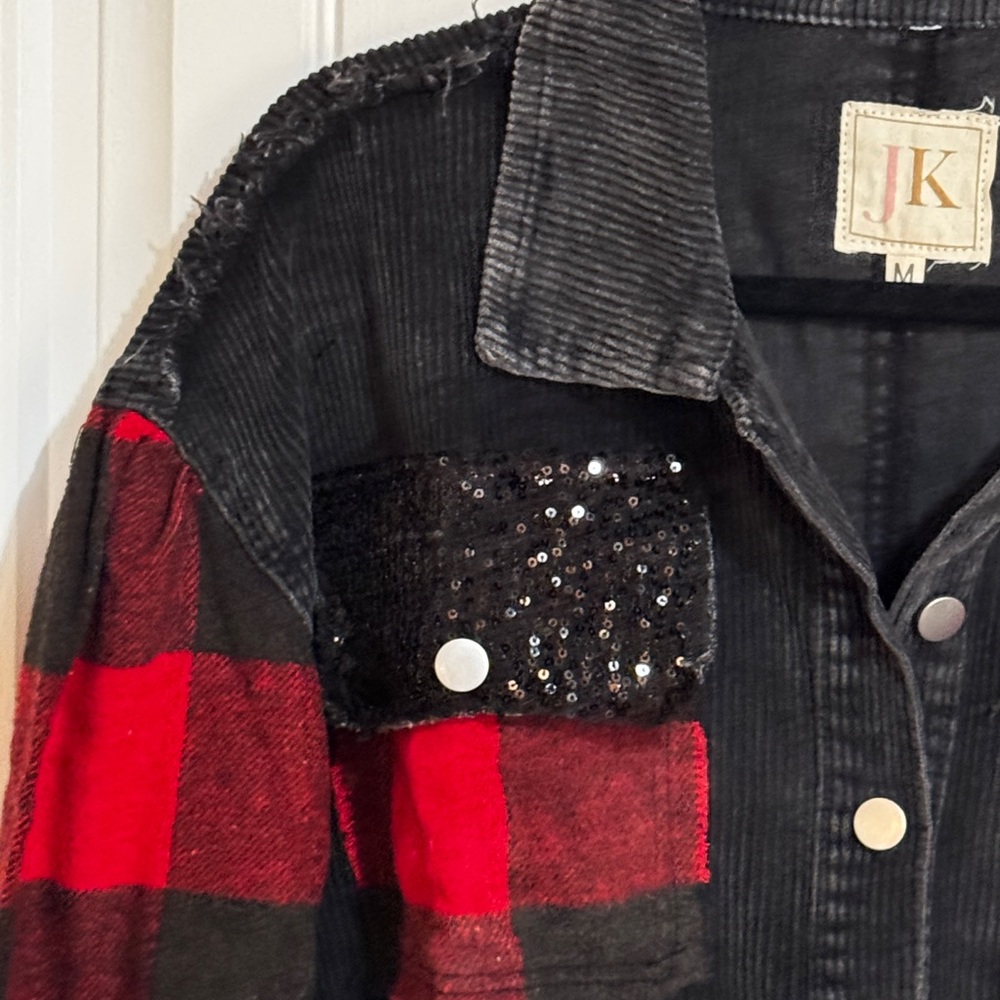 Patchwork Sequin Buffalo Plaid Corduroy Flannel S… - image 6